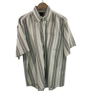 Cambridge Classics Mens L Brown Button Up Shirt Short Sleeves Stripes